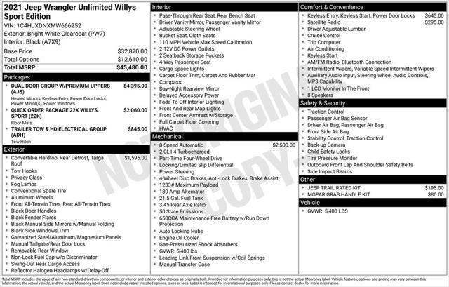 used 2021 Jeep Wrangler Unlimited car, priced at $31,449