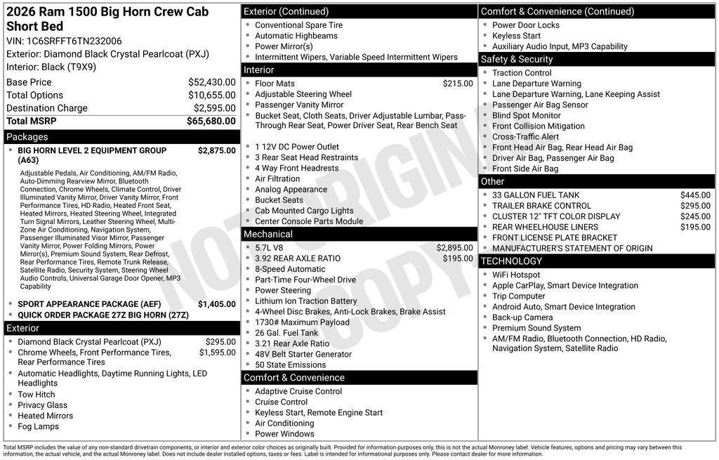 new 2026 Ram 1500 car, priced at $57,190