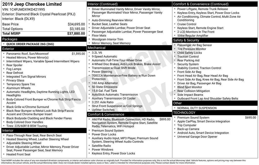 used 2019 Jeep Cherokee car, priced at $20,999