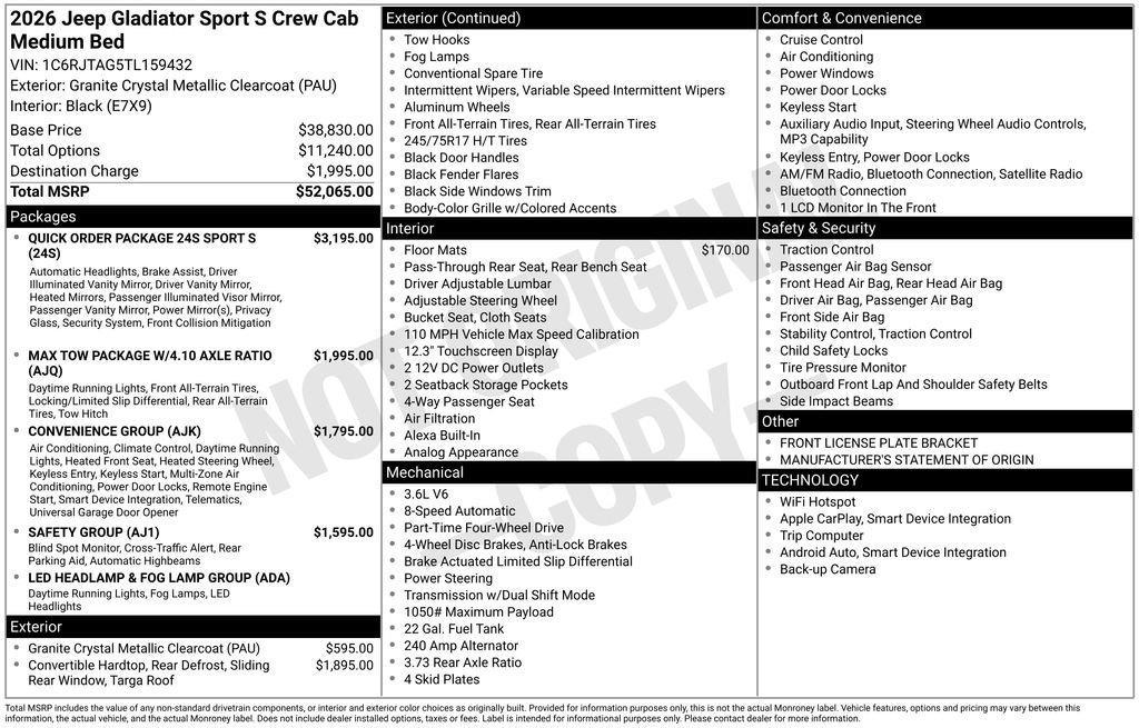 new 2026 Jeep Gladiator car, priced at $52,065