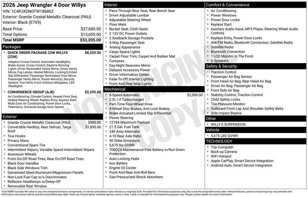 new 2026 Jeep Wrangler car, priced at $50,893