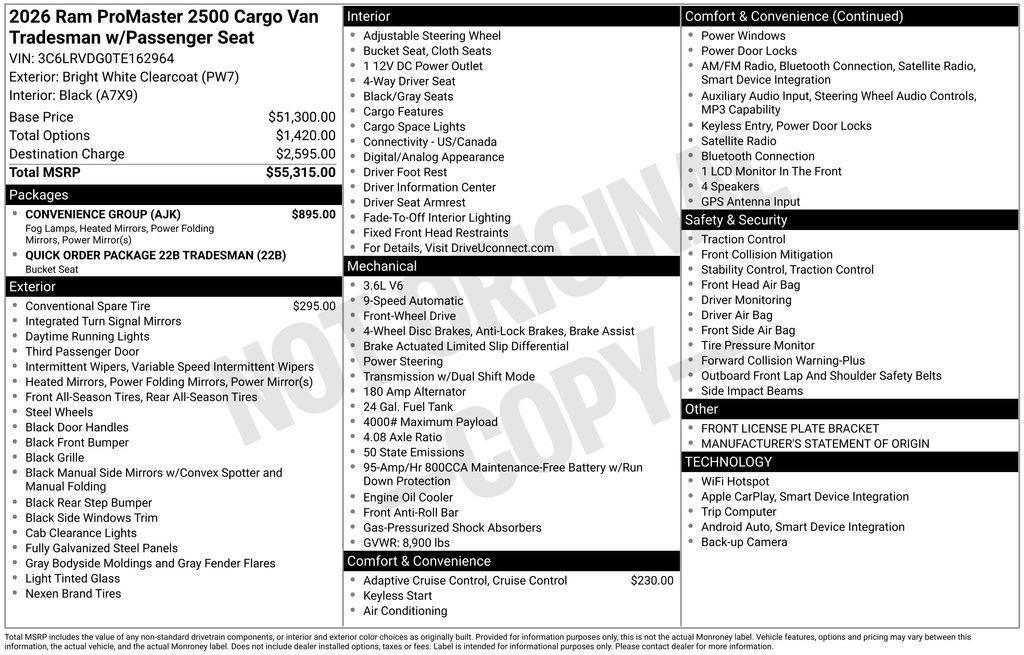 new 2026 Ram ProMaster 2500 car, priced at $54,640