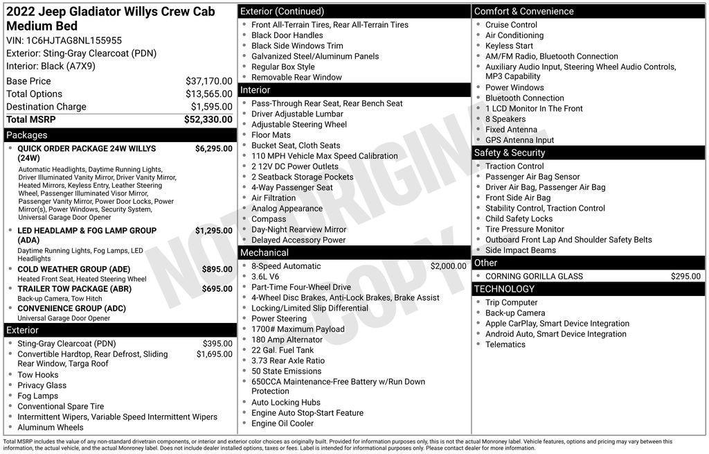 used 2022 Jeep Gladiator car, priced at $35,499