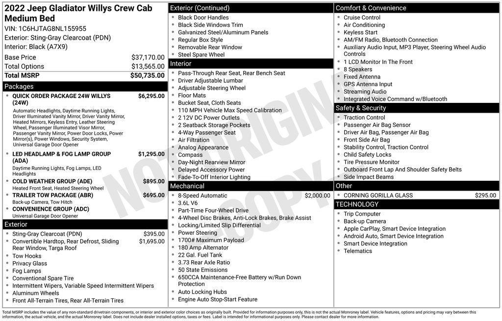 used 2022 Jeep Gladiator car, priced at $35,499