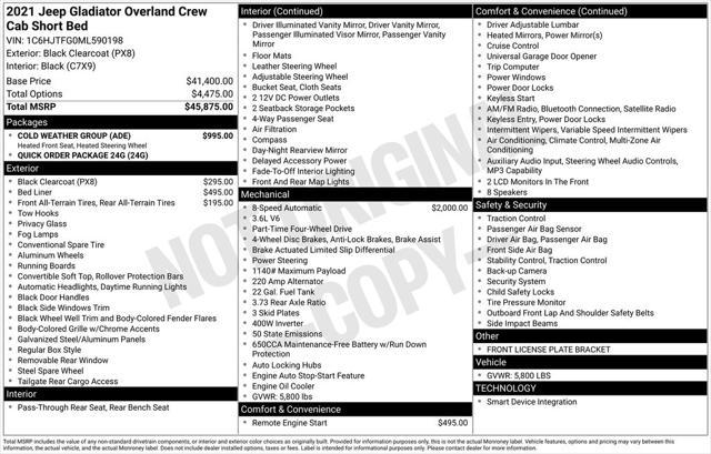 used 2021 Jeep Gladiator car, priced at $32,687