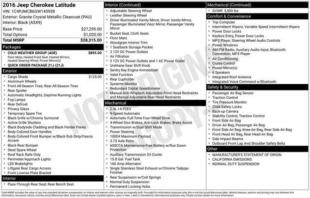 used 2016 Jeep Cherokee car, priced at $12,487