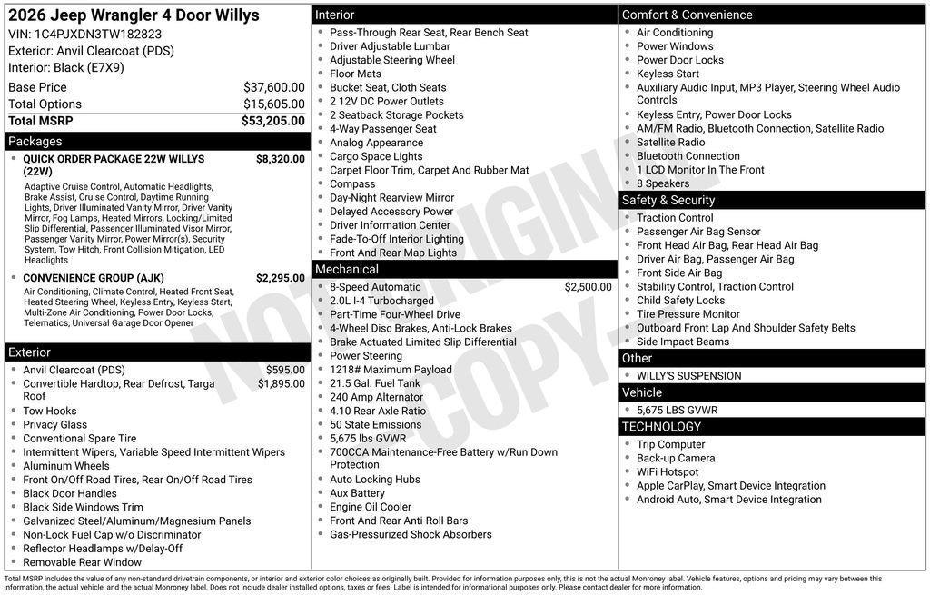new 2026 Jeep Wrangler car, priced at $50,893