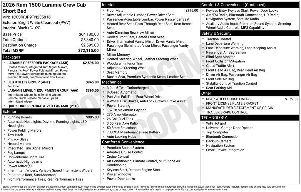 new 2026 Ram 1500 car, priced at $63,966