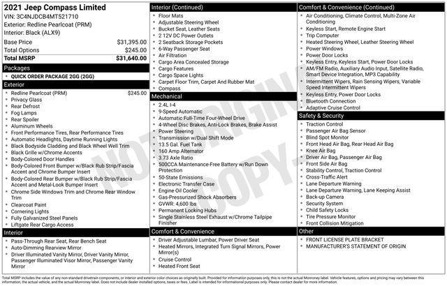 used 2021 Jeep Compass car, priced at $22,949