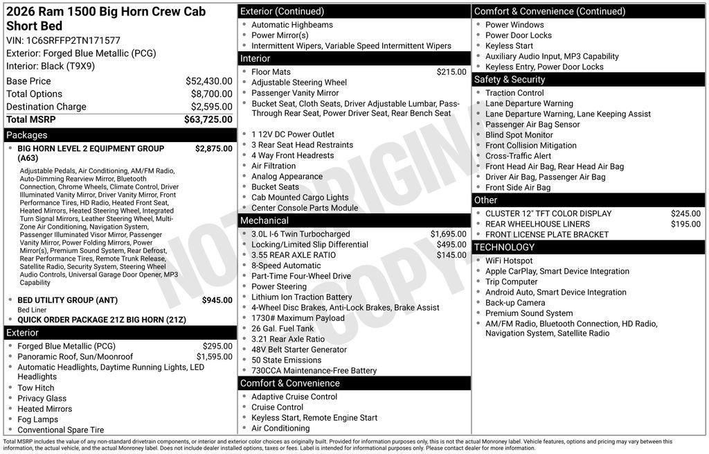 new 2026 Ram 1500 car, priced at $56,596