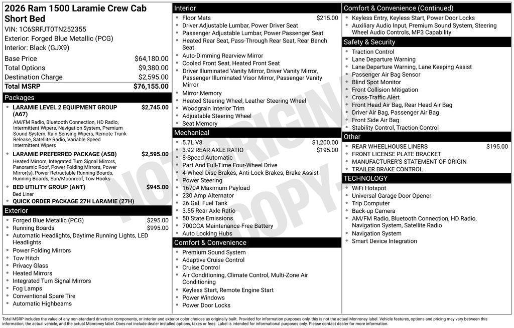 new 2026 Ram 1500 car, priced at $76,155