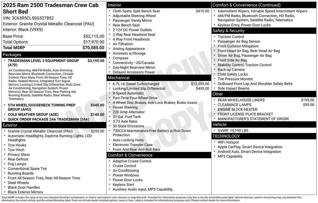 new 2025 Ram 2500 car, priced at $62,250