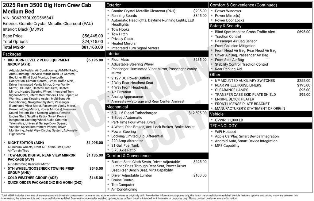 new 2025 Ram 3500 car, priced at $75,289