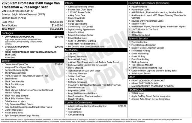 new 2025 Ram ProMaster 3500 car, priced at $59,020