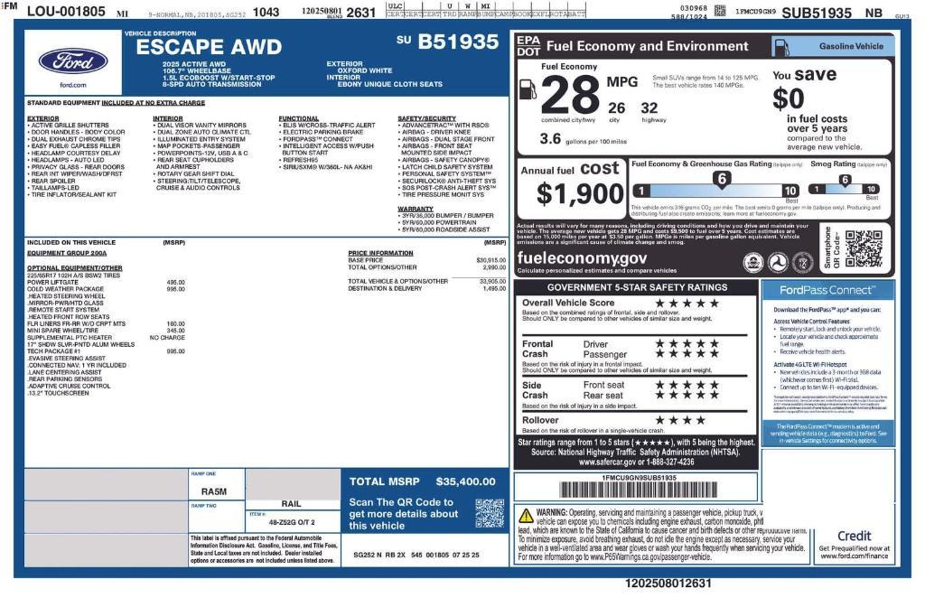 new 2025 Ford Escape car, priced at $32,981