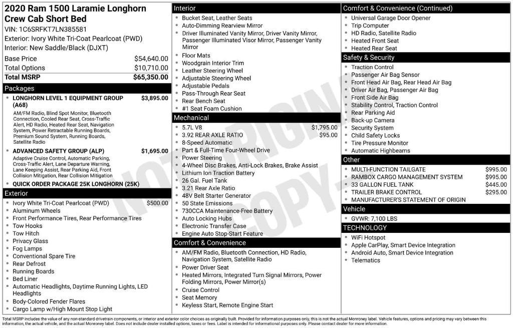 used 2020 Ram 1500 car, priced at $35,909