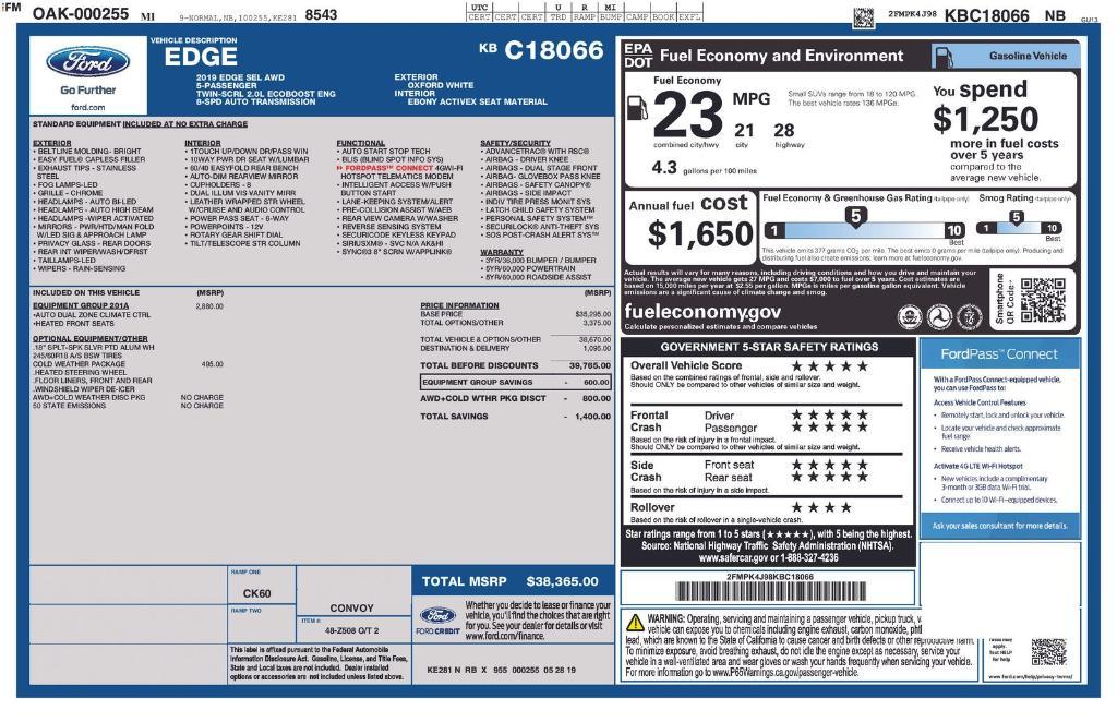 used 2019 Ford Edge car, priced at $15,459