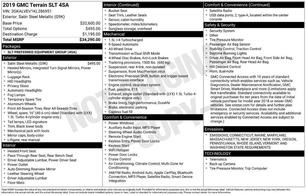 used 2019 GMC Terrain car, priced at $18,839