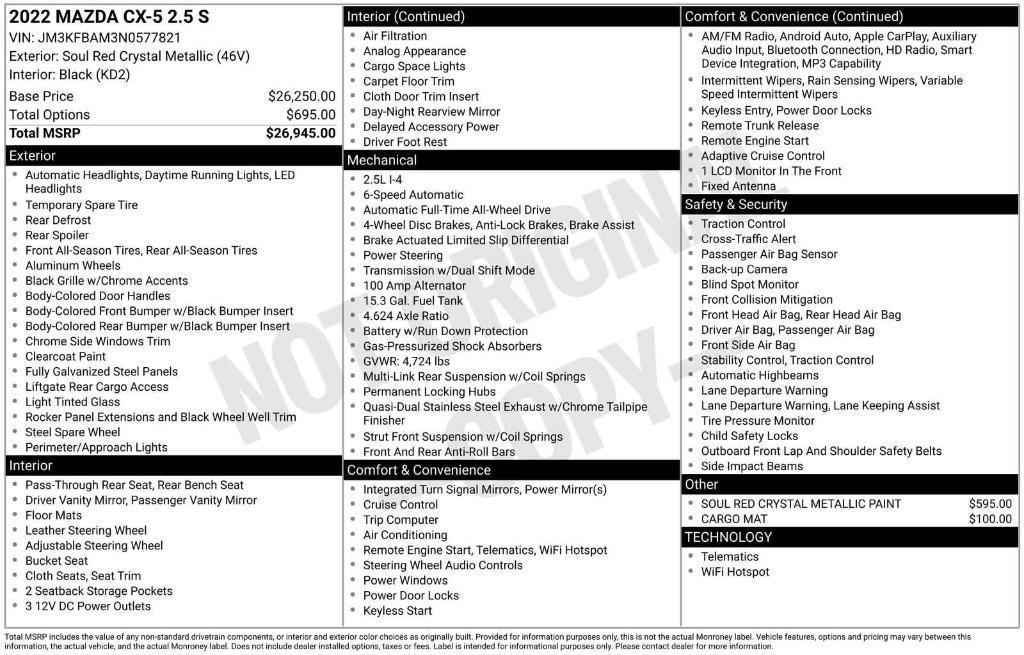 used 2022 Mazda CX-5 car, priced at $23,995