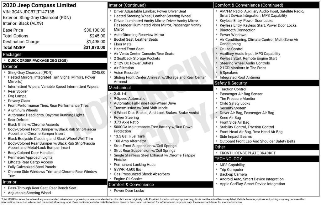 used 2020 Jeep Compass car, priced at $16,219