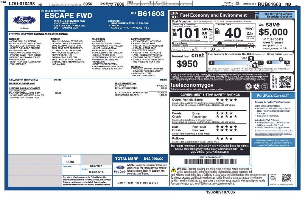 new 2024 Ford Escape car, priced at $34,873