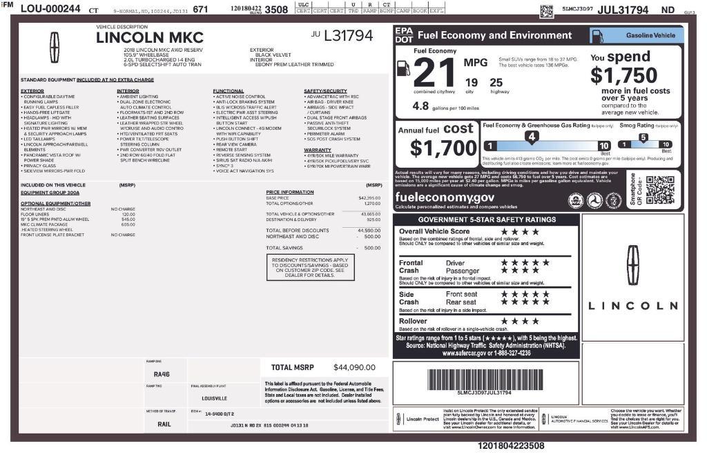 used 2018 Lincoln MKC car, priced at $15,459