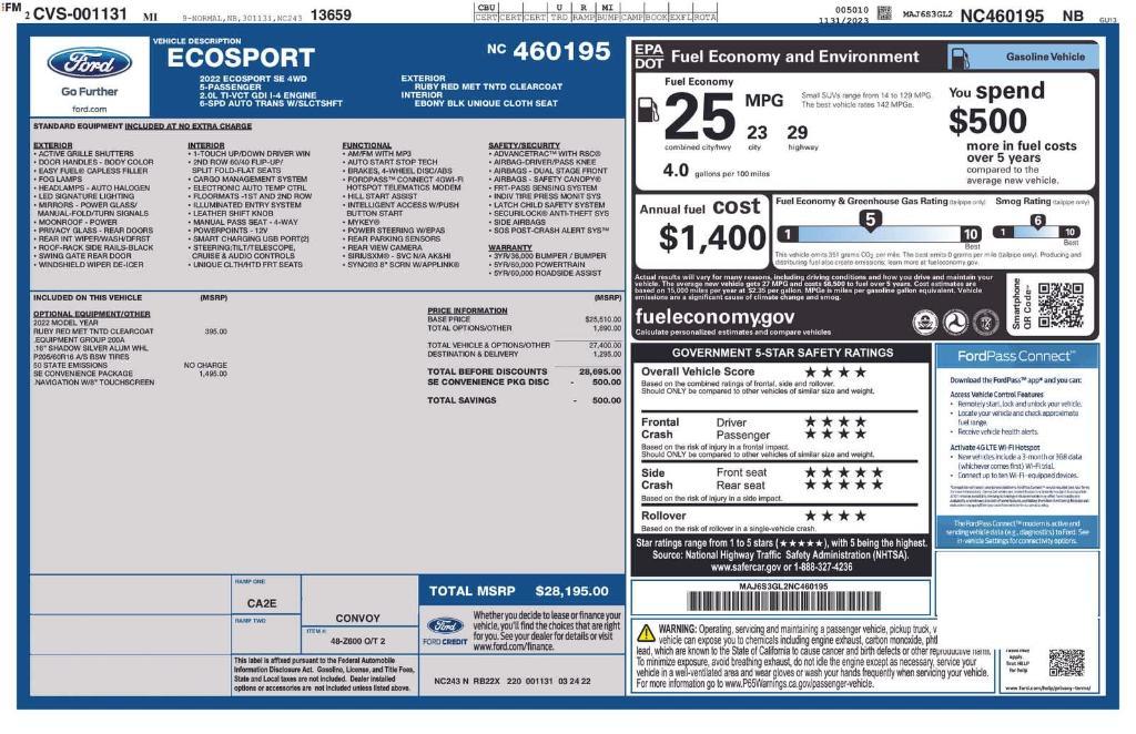 used 2022 Ford EcoSport car, priced at $19,489