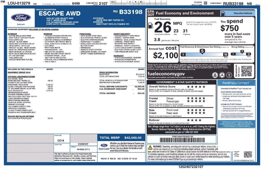 new 2024 Ford Escape car, priced at $38,931