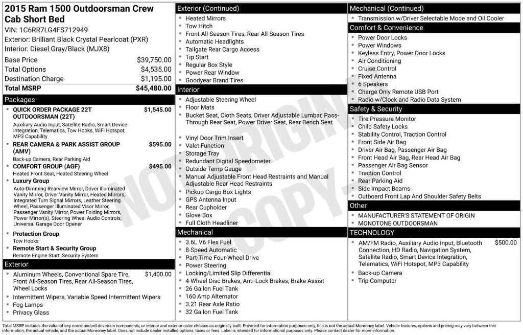 used 2015 Ram 1500 car, priced at $17,459