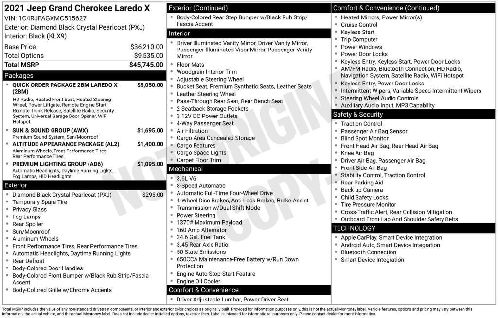 used 2021 Jeep Grand Cherokee car, priced at $26,489