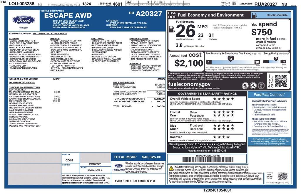 new 2024 Ford Escape car, priced at $37,365