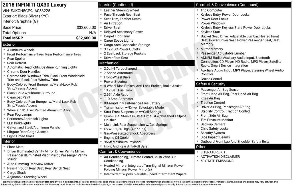 used 2018 INFINITI QX30 car, priced at $13,389