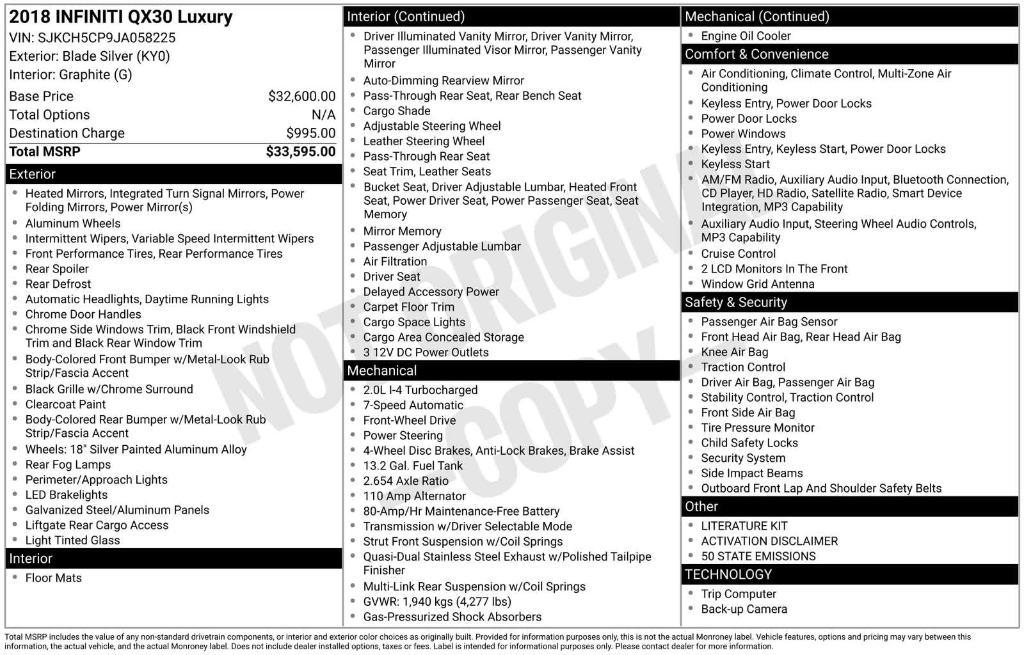 used 2018 INFINITI QX30 car, priced at $12,989