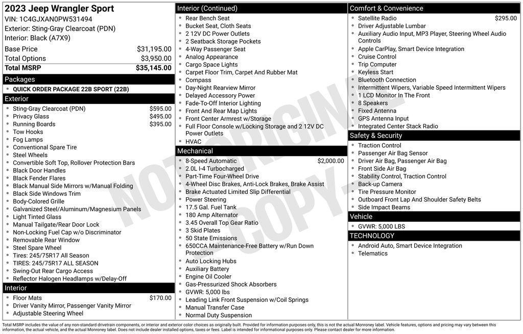 used 2023 Jeep Wrangler car, priced at $27,495