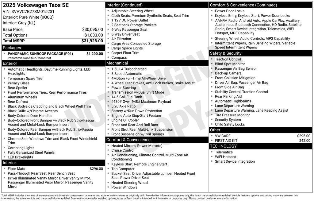 used 2025 Volkswagen Taos car, priced at $30,790