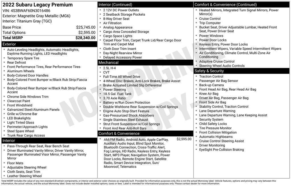used 2022 Subaru Legacy car, priced at $21,350