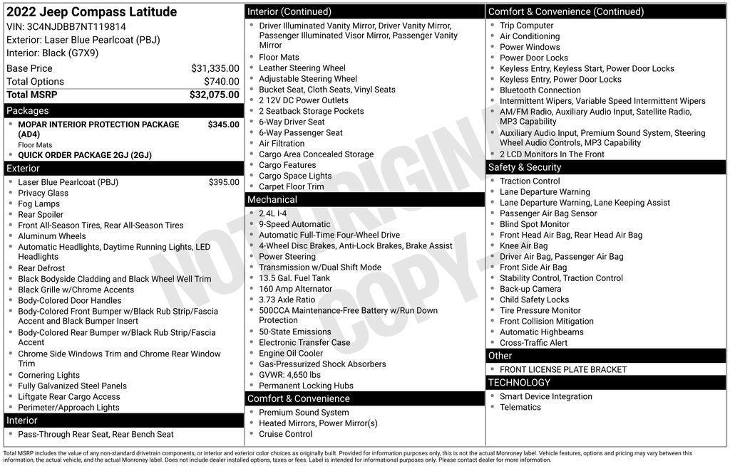 used 2022 Jeep Compass car, priced at $22,995