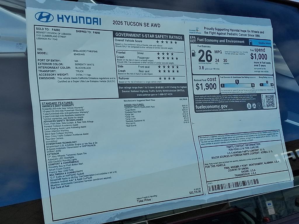 new 2026 Hyundai Tucson car, priced at $32,896