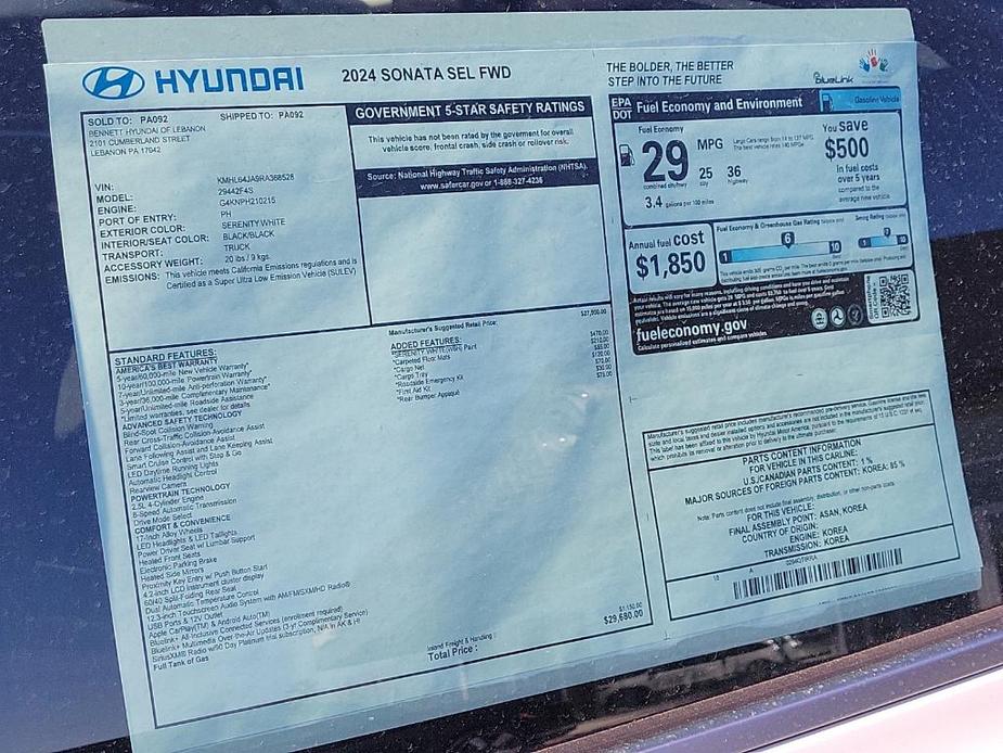 new 2024 Hyundai Sonata car, priced at $29,680