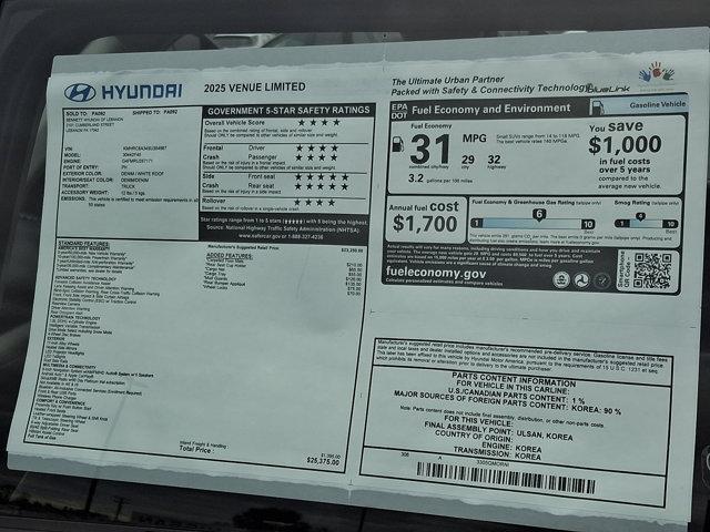 new 2025 Hyundai Venue car, priced at $24,975