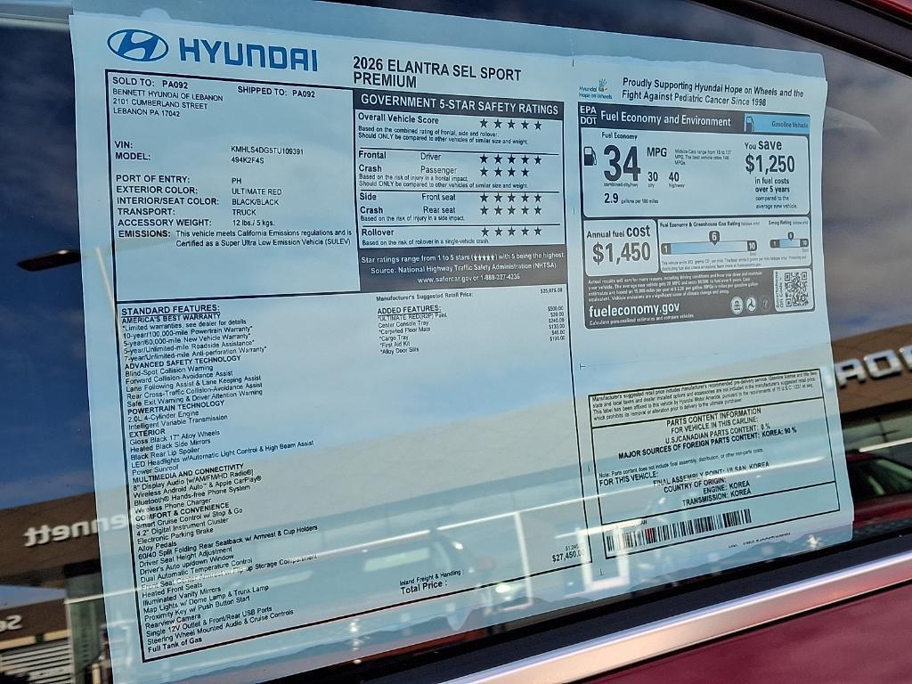 new 2026 Hyundai Elantra car, priced at $26,790