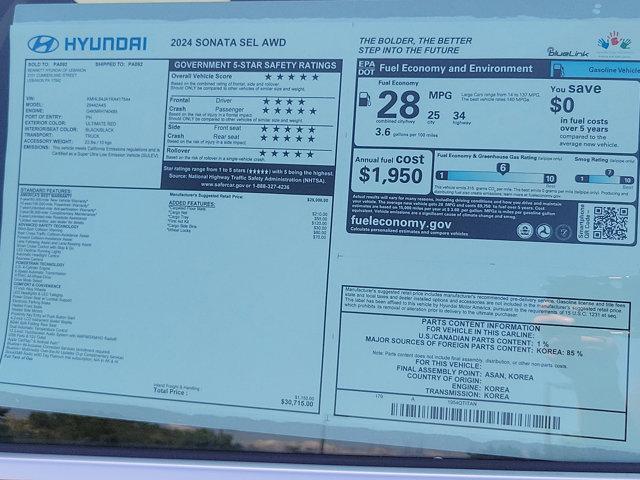 new 2024 Hyundai Sonata car, priced at $28,174