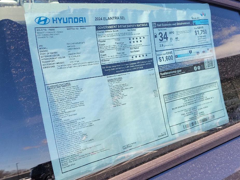 new 2024 Hyundai Elantra car, priced at $26,840