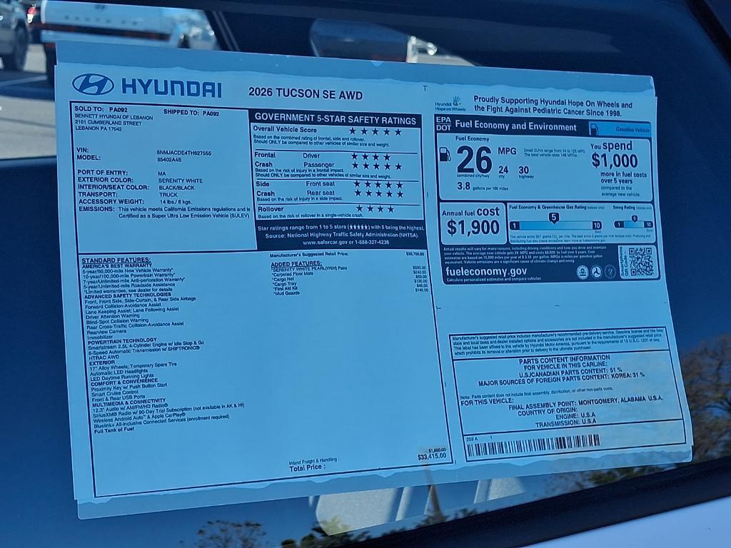 new 2026 Hyundai Tucson car, priced at $32,621
