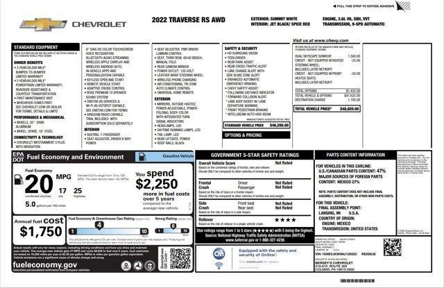 used 2022 Chevrolet Traverse car, priced at $35,020