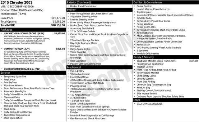 used 2015 Chrysler 200 car, priced at $9,500