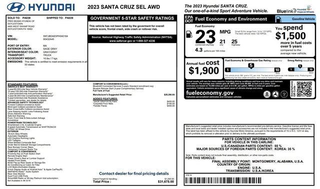 used 2023 Hyundai SANTA CRUZ car, priced at $26,000