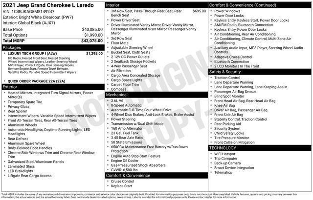 used 2021 Jeep Grand Cherokee L car, priced at $25,000