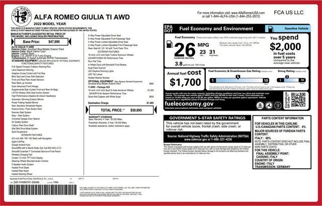 used 2022 Alfa Romeo Giulia car, priced at $24,900