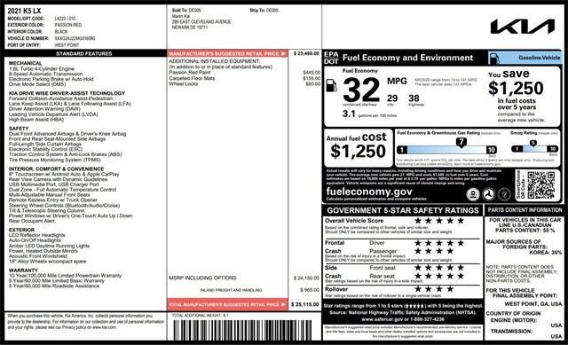 used 2021 Kia K5 car, priced at $15,550